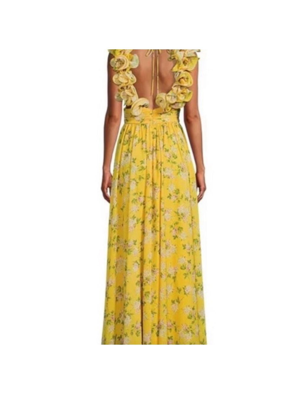 ANTONIO MELANI Yellow Floral Maxi Dress with Rosette Shoulders - Picture 2 of 8